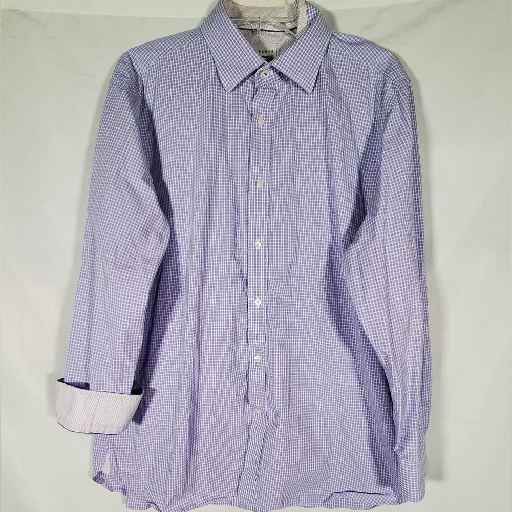 TED BAKER ENDURANCE PURPLE FLIP CUFF GEOMETRIC PATTERN DRESS SHIRT